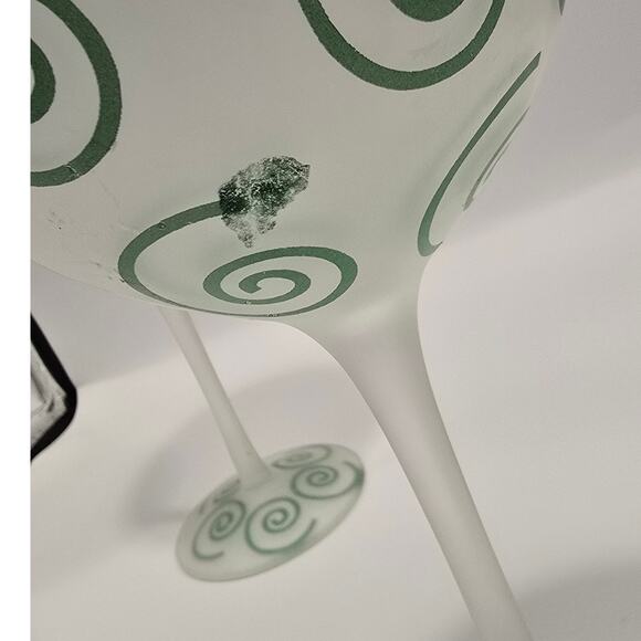 Set of 3 Green Swirl Frosted Wine Glasses with Shelf wear and Flaws See Pics - Picture 3 of 8